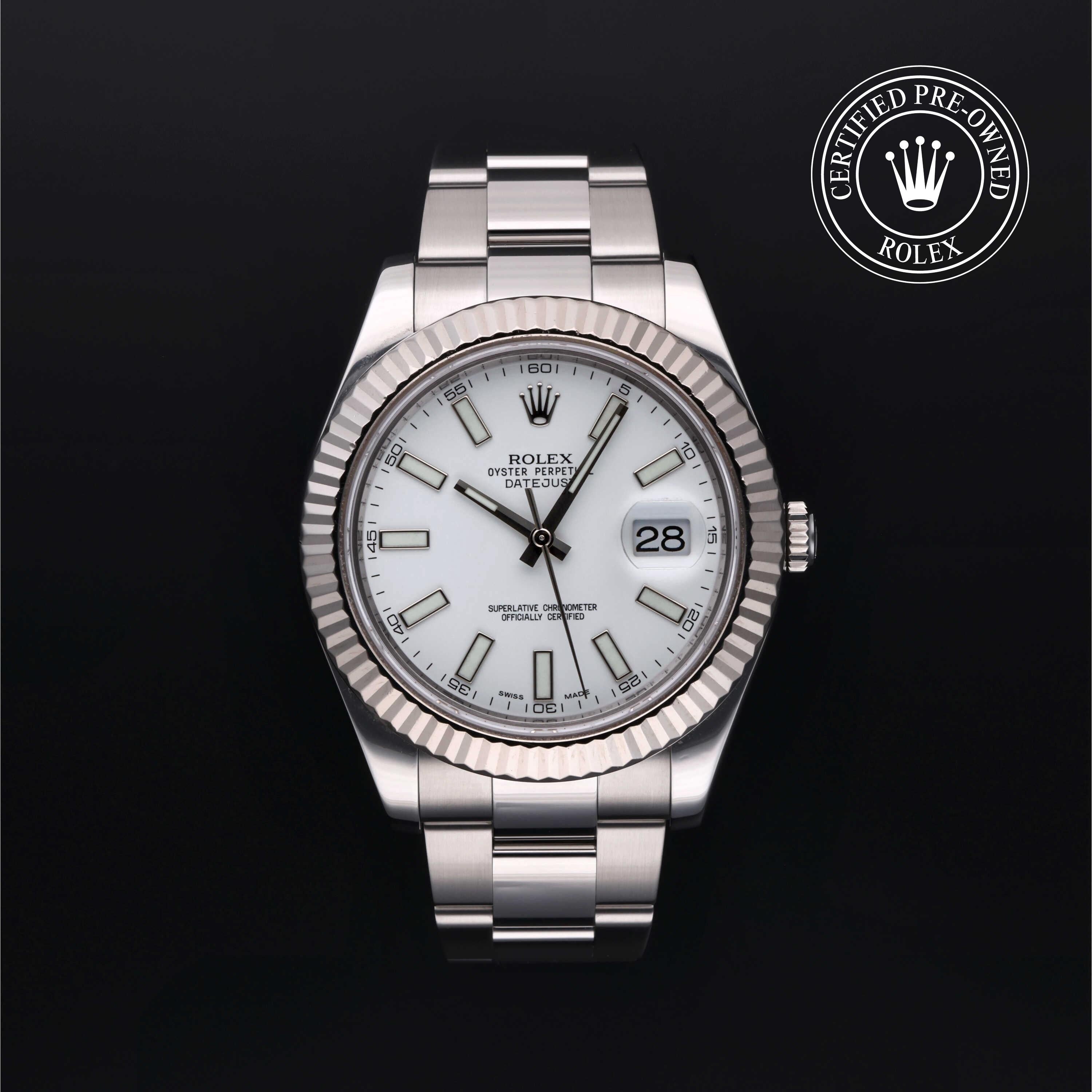 Rolex Certified Pre-owned Datejust M116334-0006 front on black background