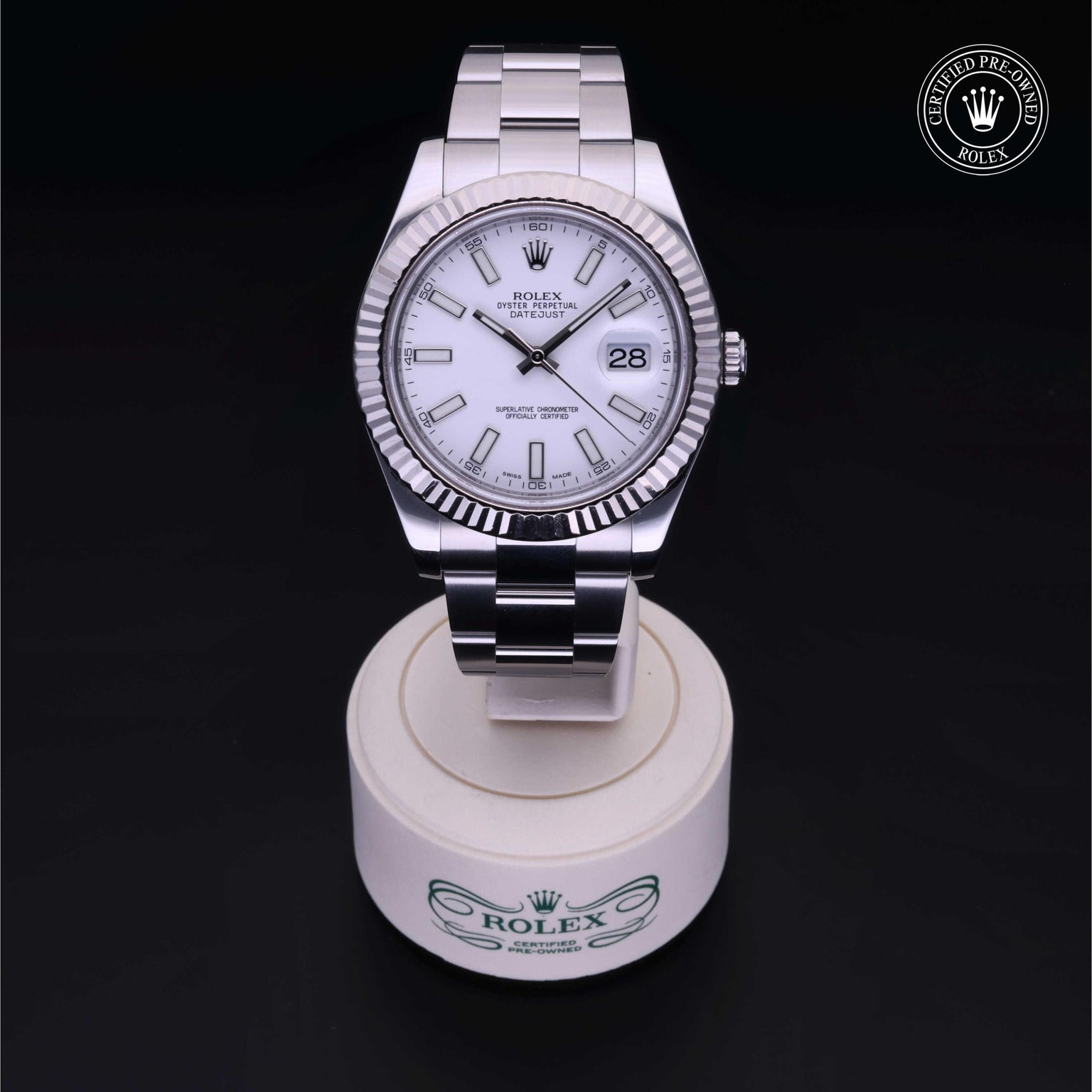 Rolex Certified Pre-owned Datejust M116334-0006 front on black background