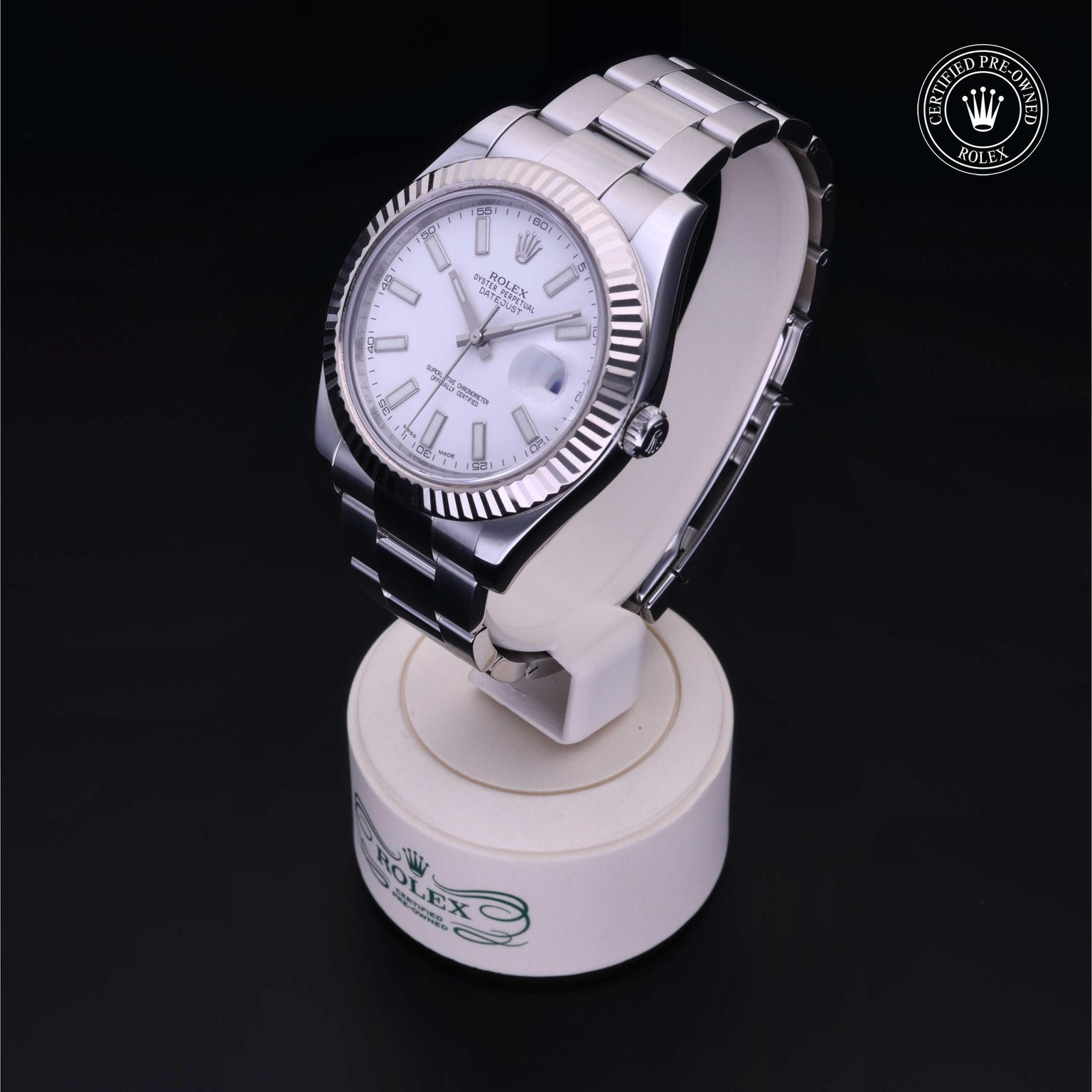 Rolex Certified Pre-owned Datejust M116334-0006 front on black background