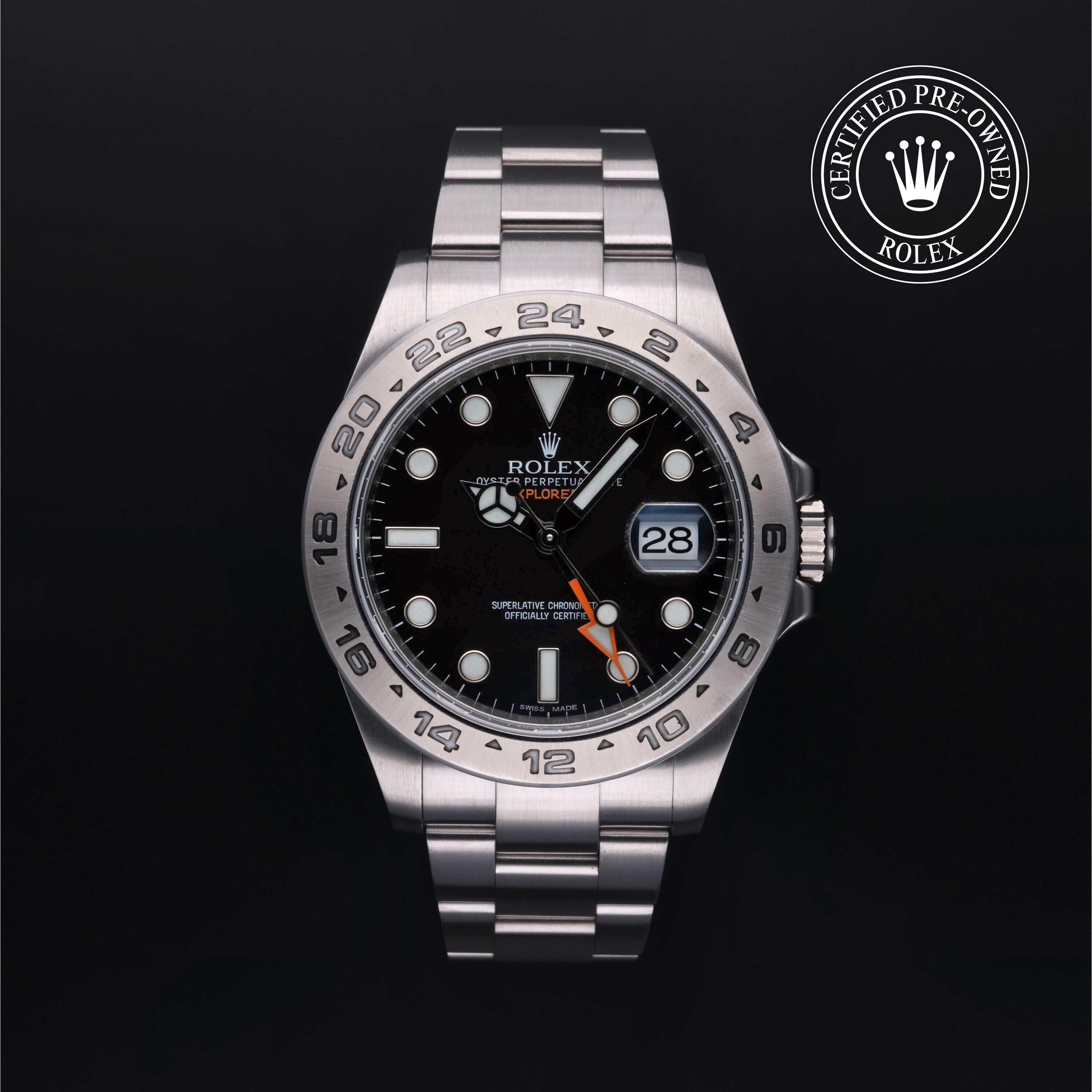 Rolex Certified Pre-owned Explorer M216570-0002 front on black background