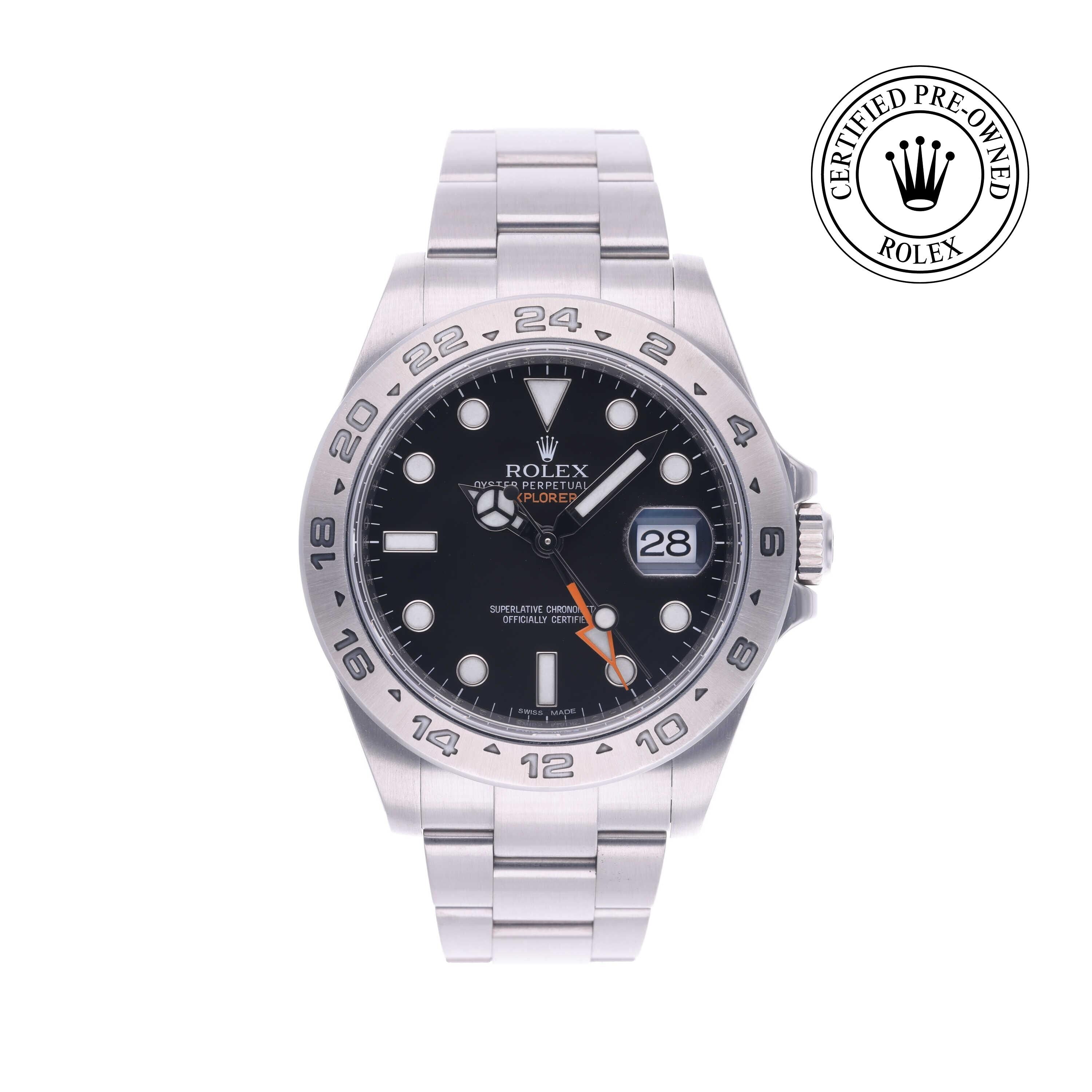 Rolex Certified Pre-owned Explorer M216570-0002 front on white background