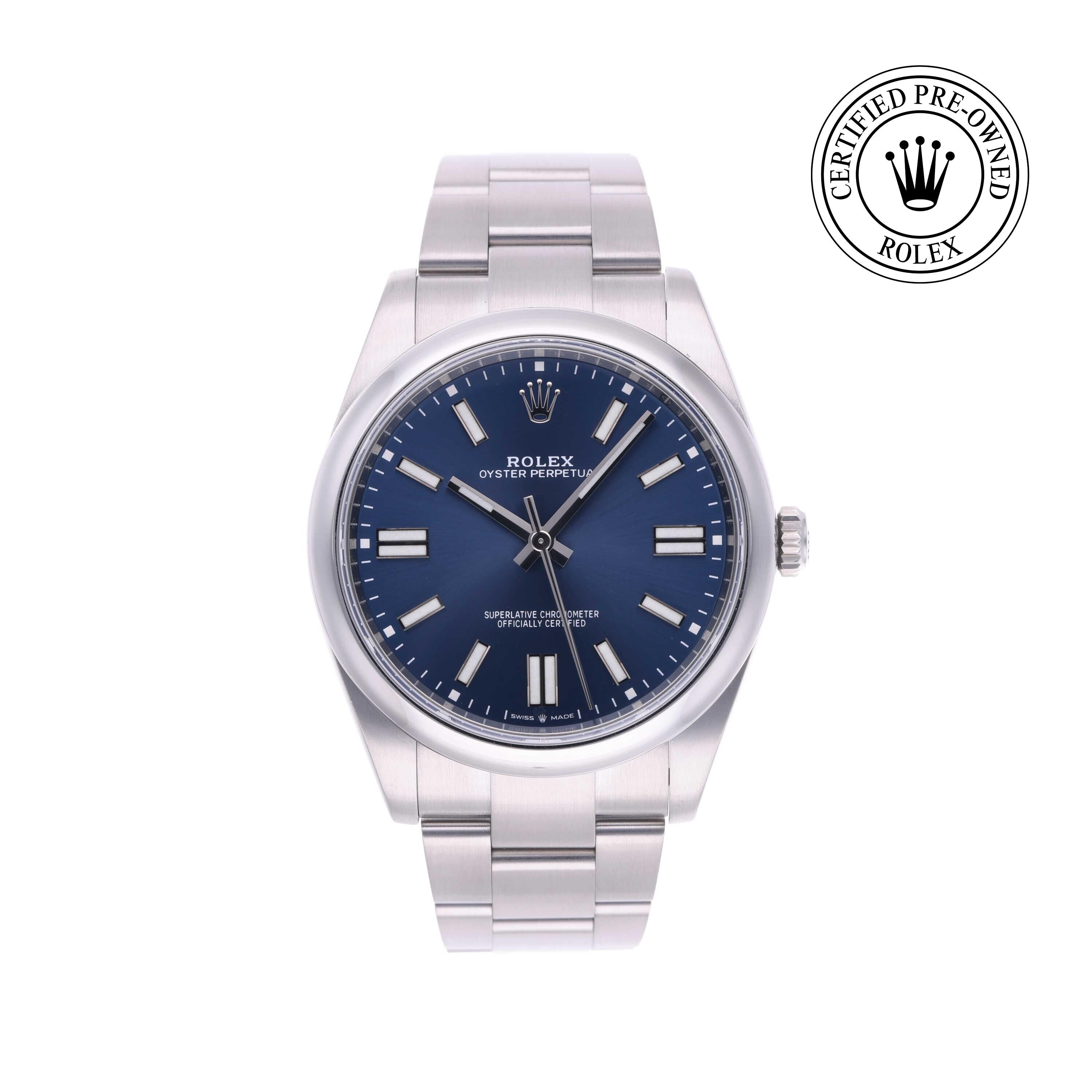 Rolex Certified Pre-owned Oyster Perpetual M124300-0003 front on white background