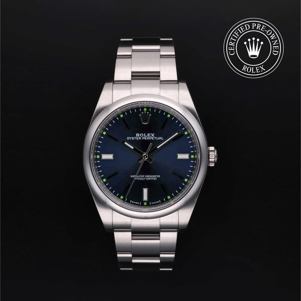 Rolex Certified Pre-owned Oyster Perpetual M114300-0003 front on black background