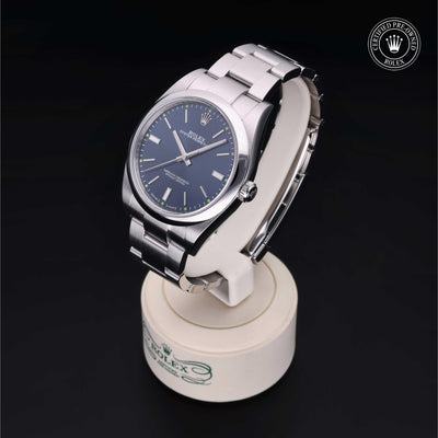 Rolex Certified Pre-owned Oyster Perpetual M114300-0003 front on black background