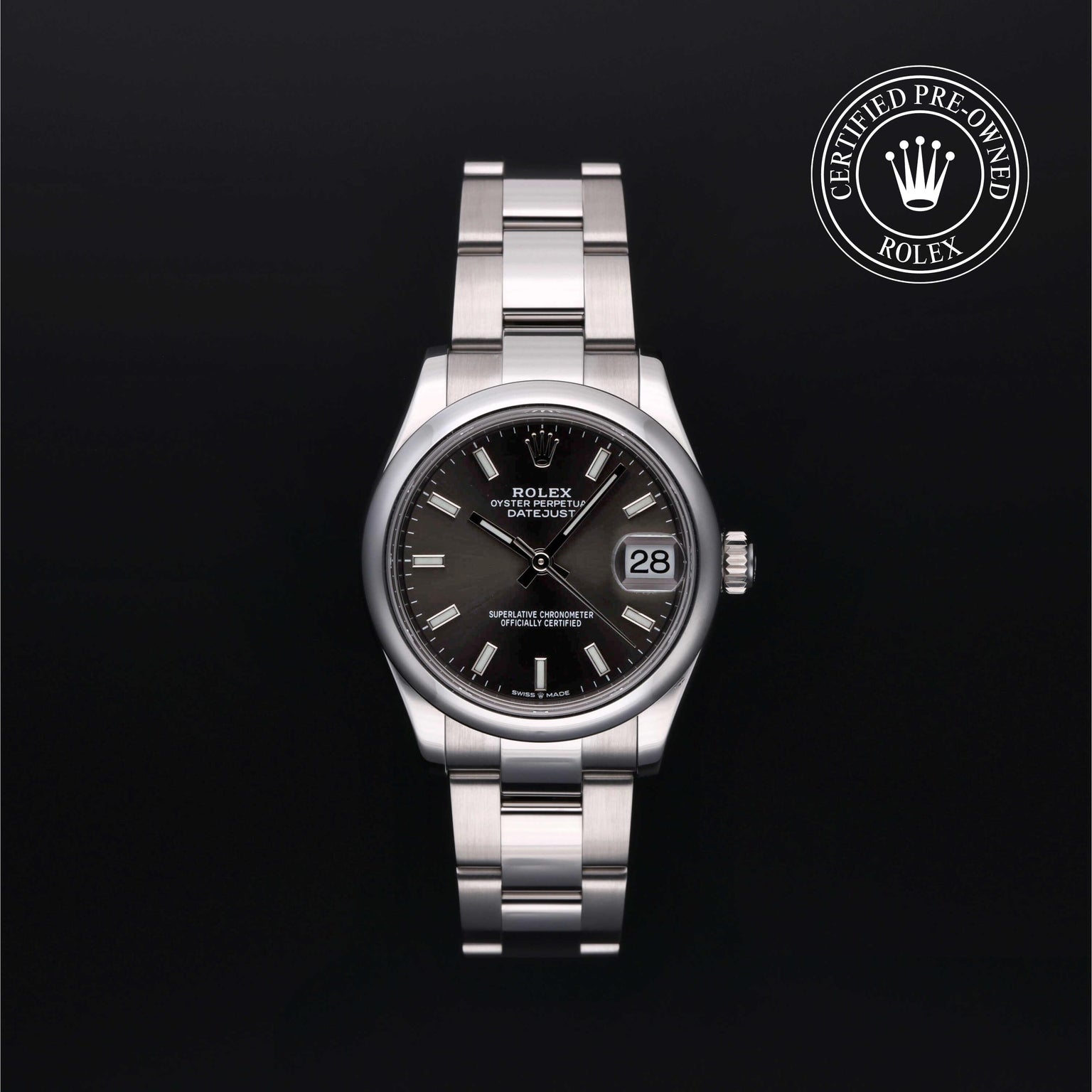 Rolex Certified Pre-owned Lady Datejust M278240-0009 front on black background
