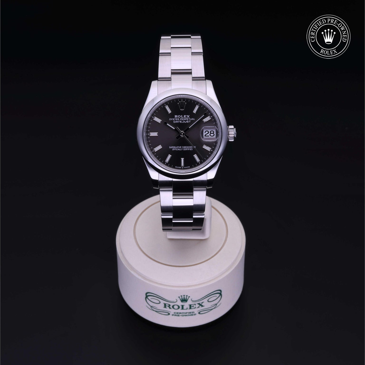 Rolex Certified Pre-owned Lady Datejust M278240-0009 front on black background