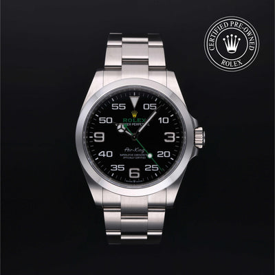 Rolex Certified Pre-owned Air-King M126900-0001 front on black background
