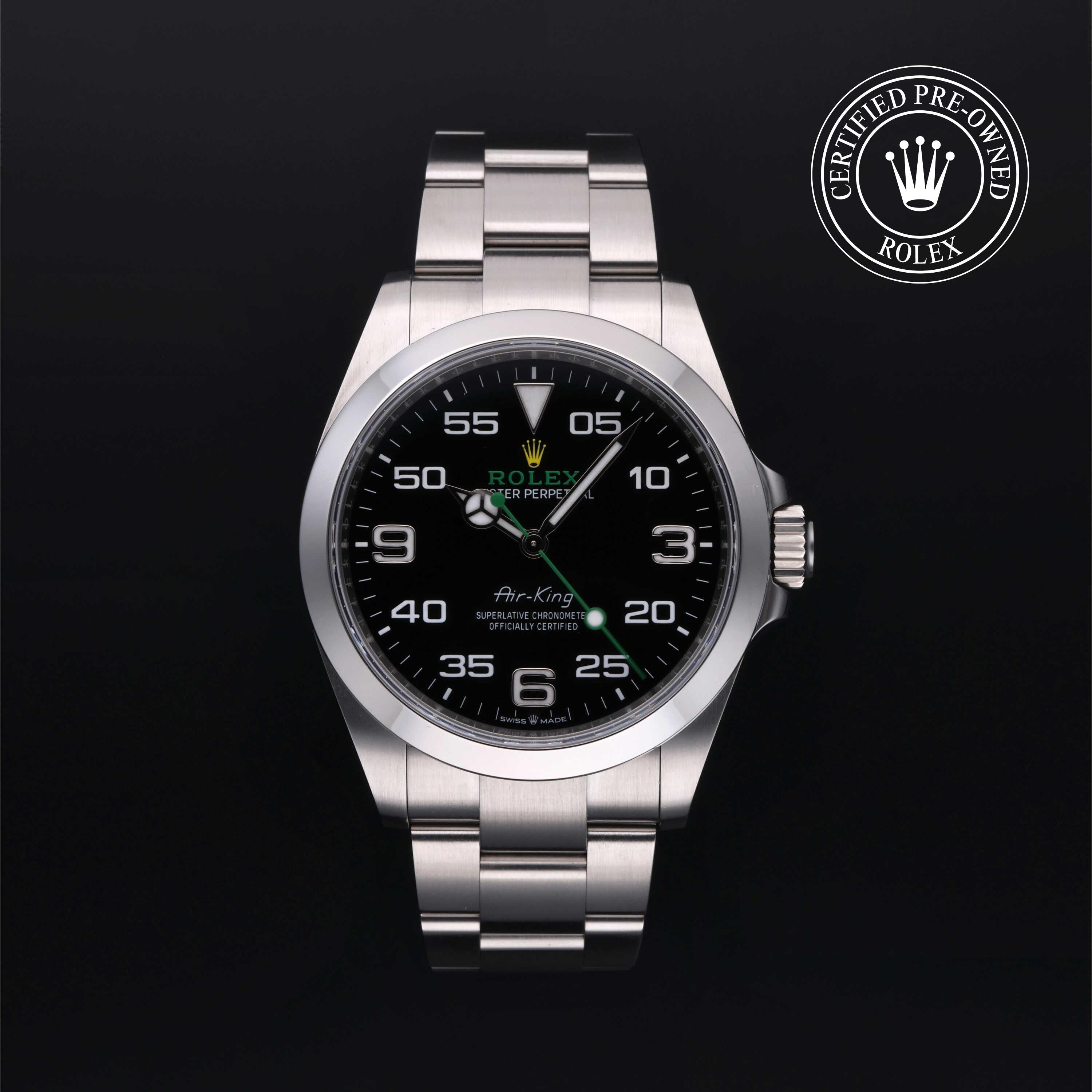 Rolex Certified Pre-owned Air-King M126900-0001 front on black background
