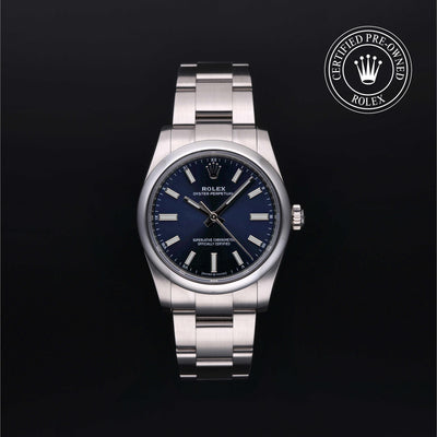 Rolex Certified Pre-owned Oyster Perpetual M124200-0003 front on black background