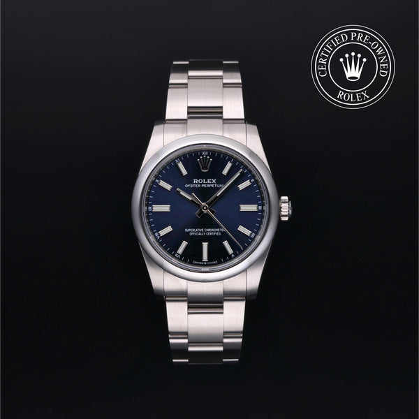 Rolex Certified Pre-owned Oyster Perpetual M124200-0003 front on black background