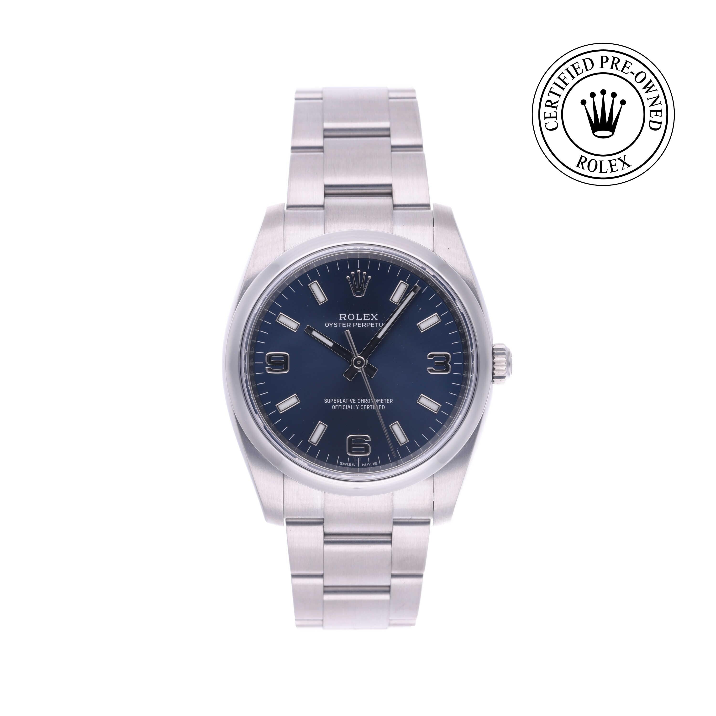 Rolex Certified Pre-owned Oyster Perpetual M114200-0014 front on white background