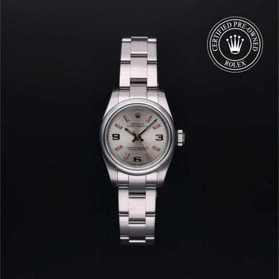 Rolex Certified Pre-owned Oyster Perpetual M176200-0001 front on black background