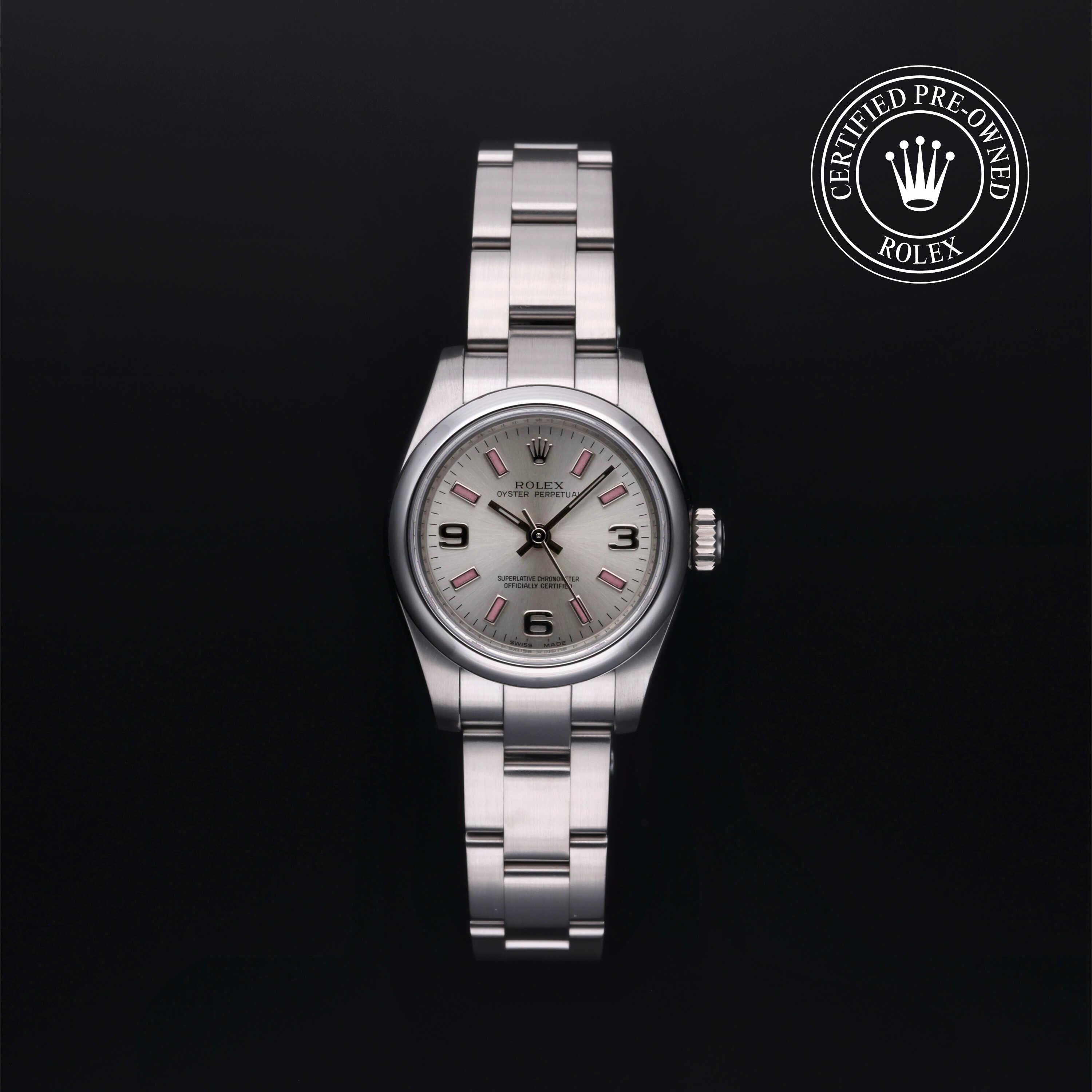Rolex Certified Pre-owned Oyster Perpetual M176200-0001 front on black background