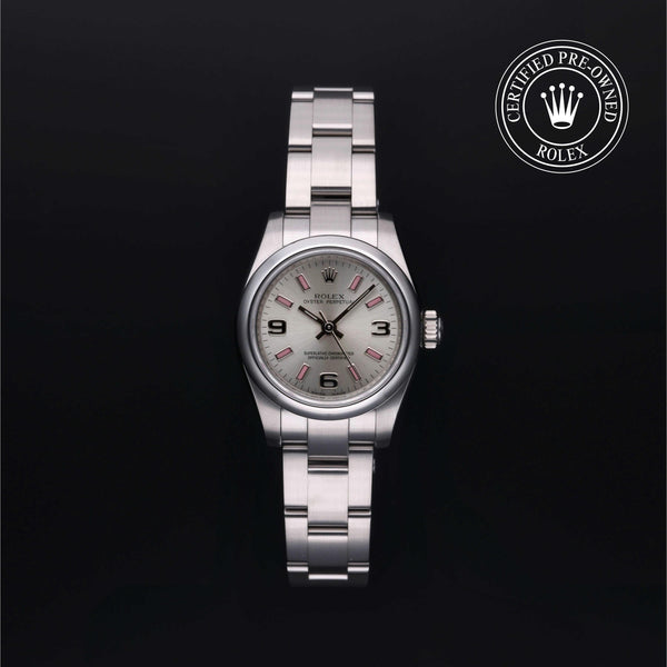Rolex Certified Pre-owned Oyster Perpetual M176200-0001 front on black background