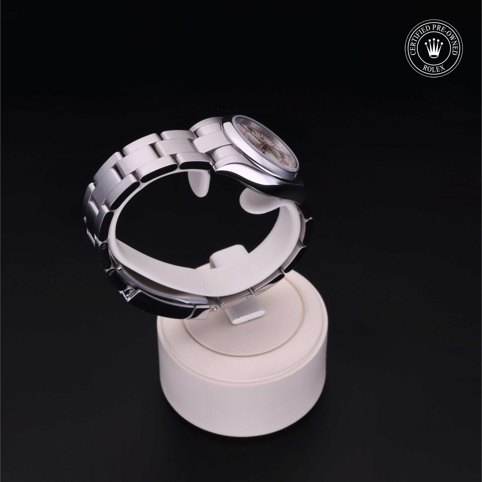 Rolex Certified Pre-owned Oyster Perpetual M176200-0001 front on black background