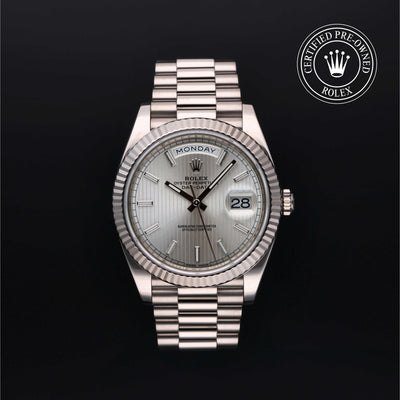 Rolex Certified Pre-owned Day-date M228239-0001 front on black background