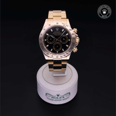 Rolex Certified Pre-owned Daytona M116528-0014 front on black background