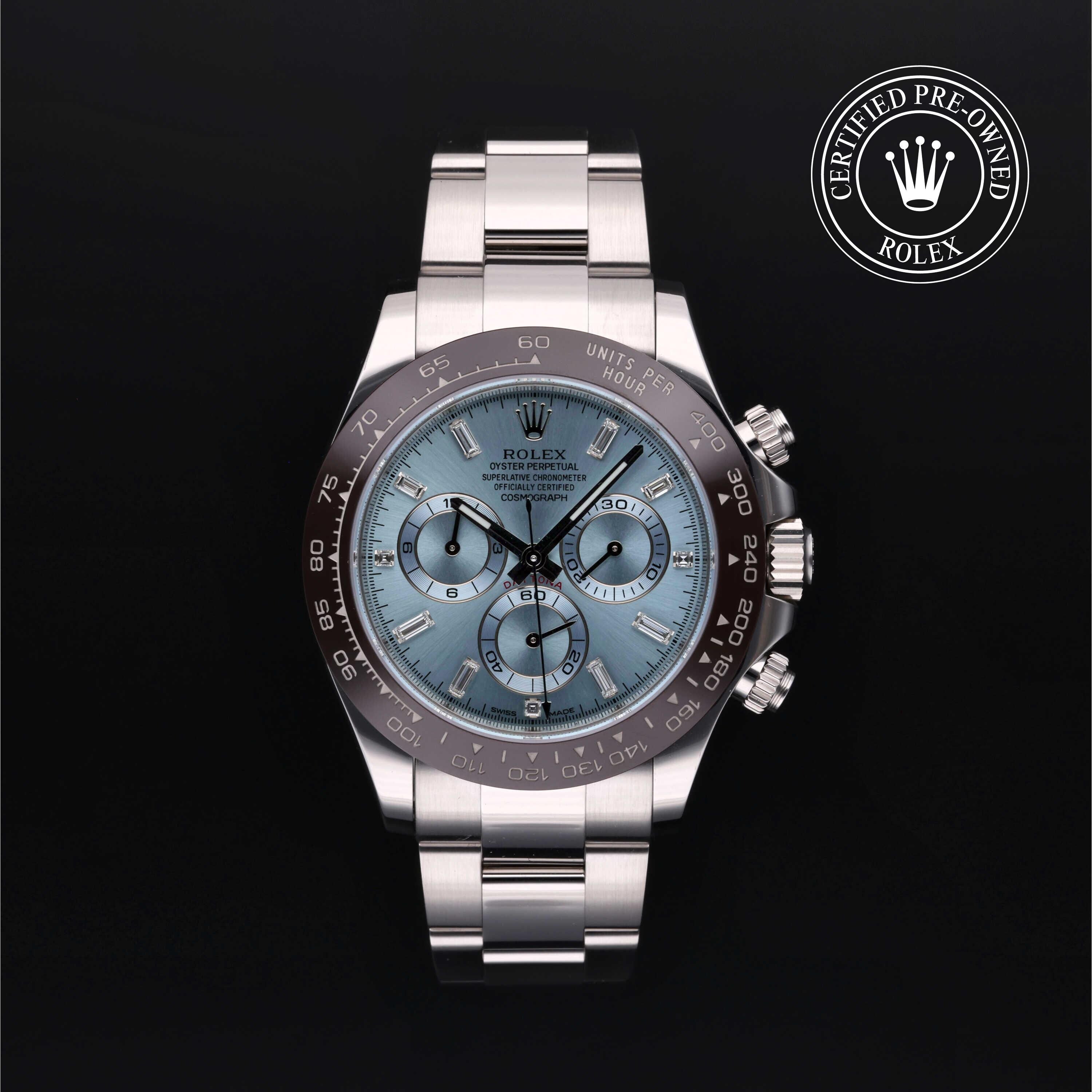 Rolex Certified Pre-owned Daytona M116506-0002 front on black background