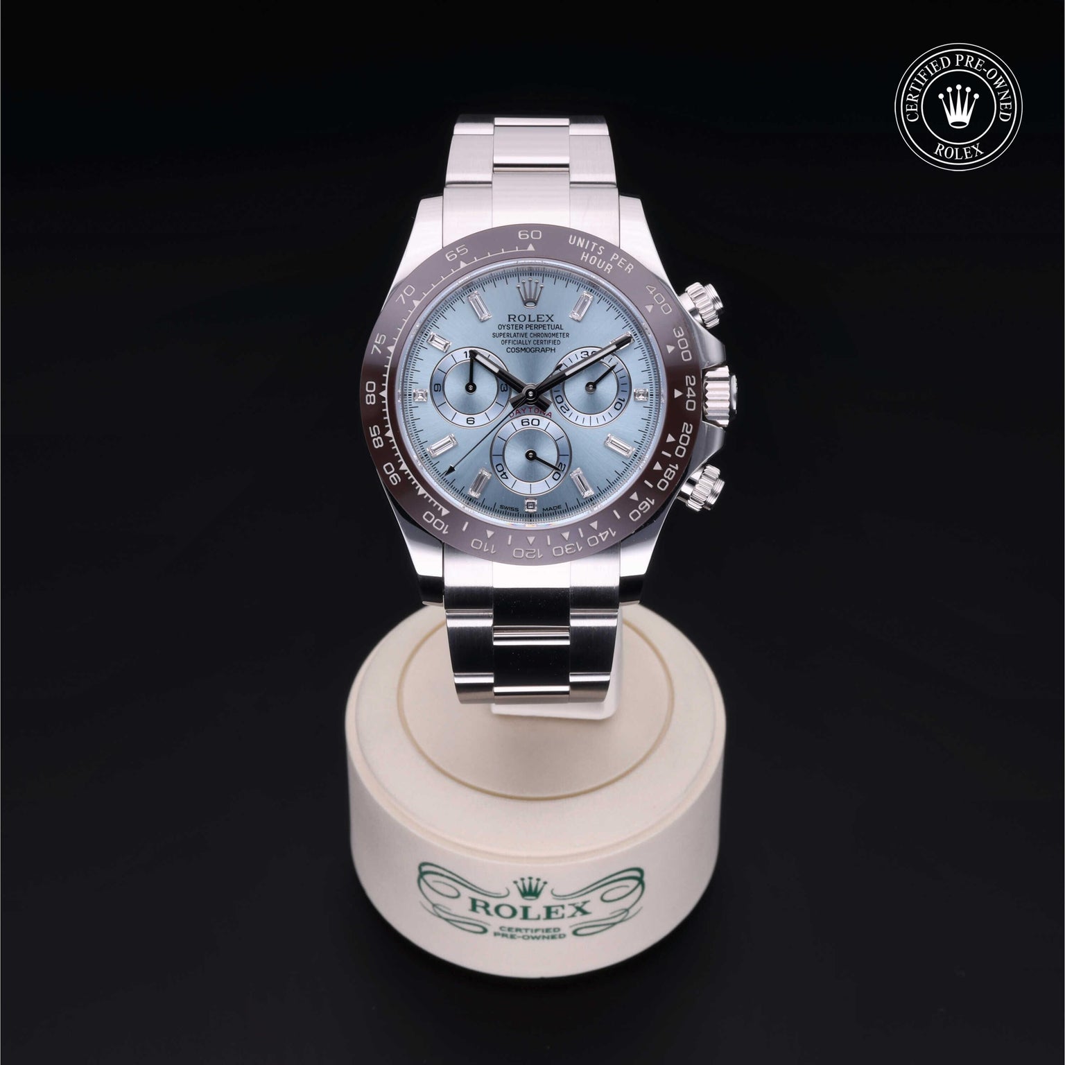 Rolex Certified Pre-owned Daytona M116506-0002 front on black background