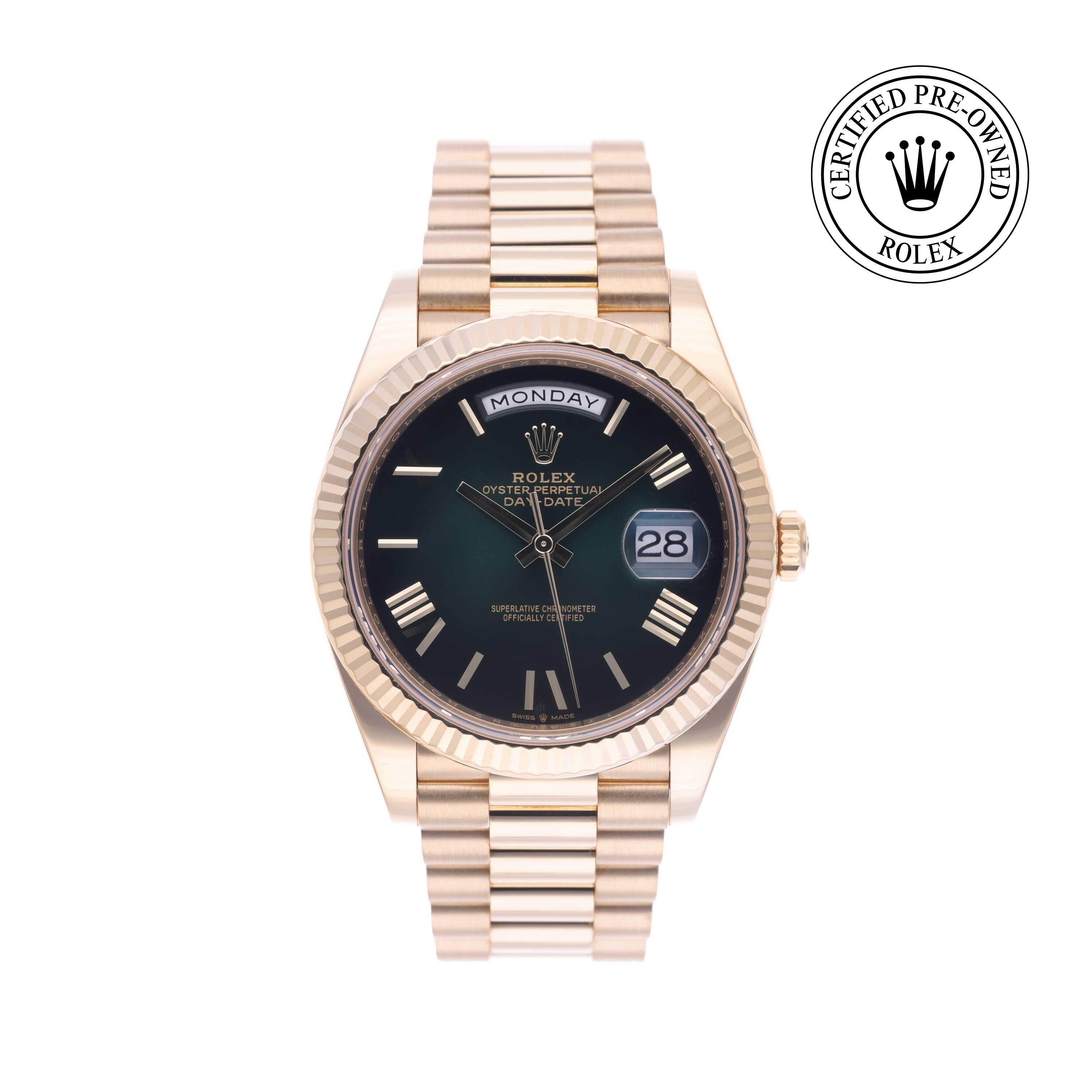 Rolex Certified Pre-owned Day-date M228238-0007 front on white background