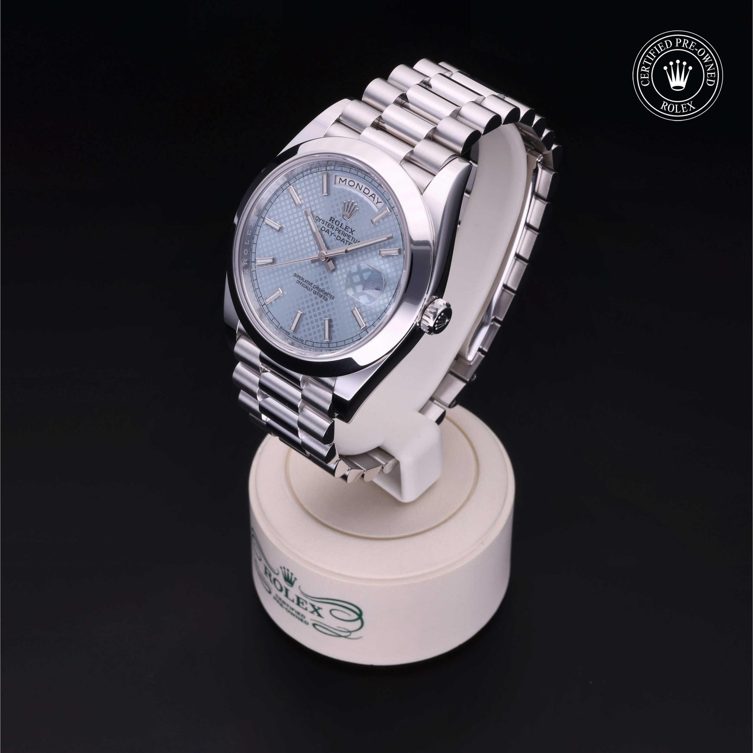 Rolex Certified Pre-owned Day-date M228206-0004 front on black background