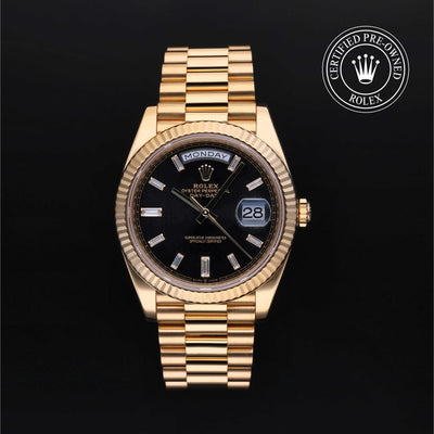 Rolex Certified Pre-owned Day-date M228238-0004 front on black background