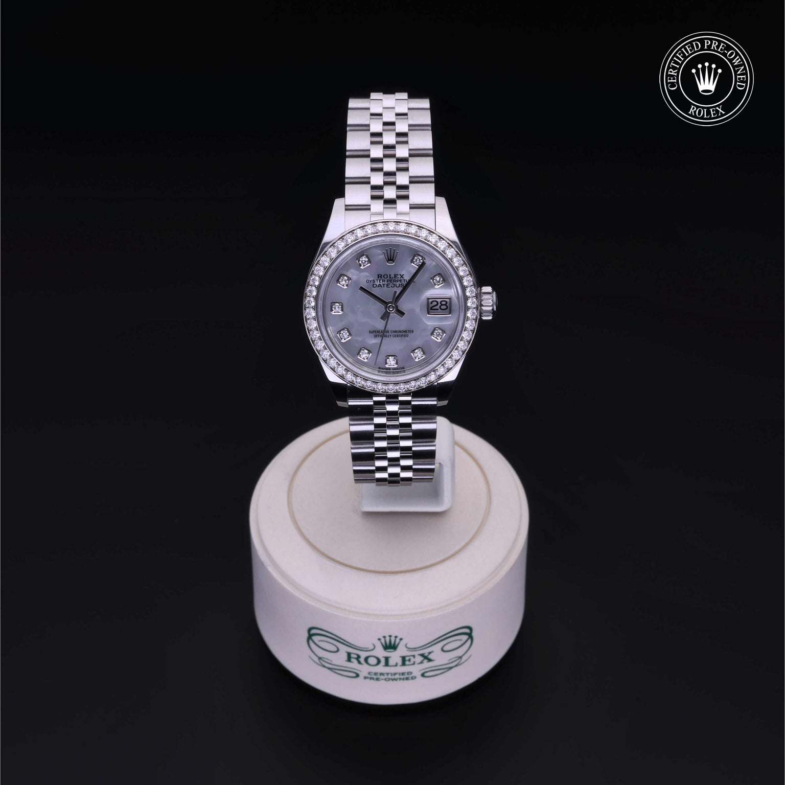 Rolex Certified Pre-owned Lady Datejust M279384RBR-0011 front on black background