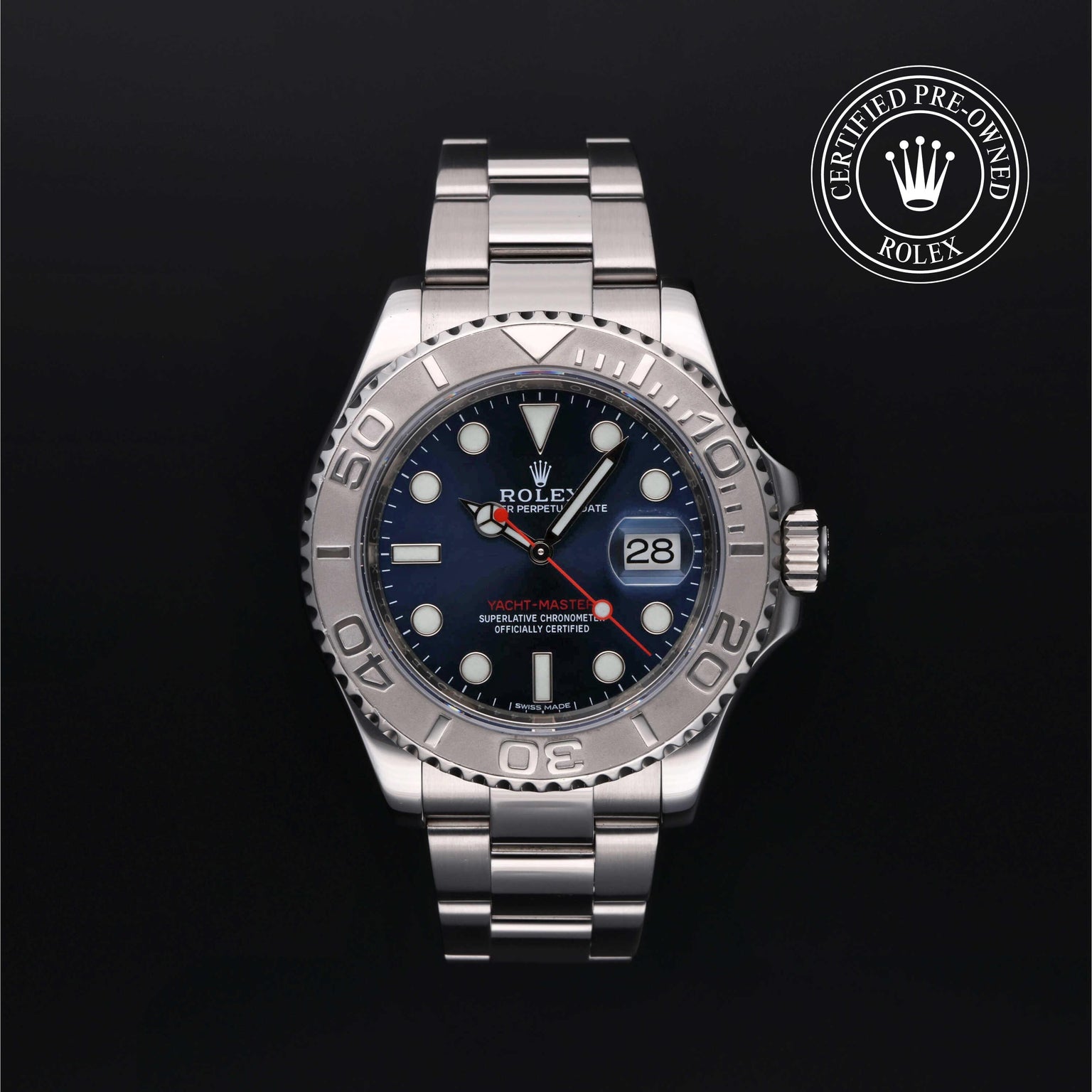 Rolex Certified Pre-owned Yacht-Master M116622-0001 front on black background