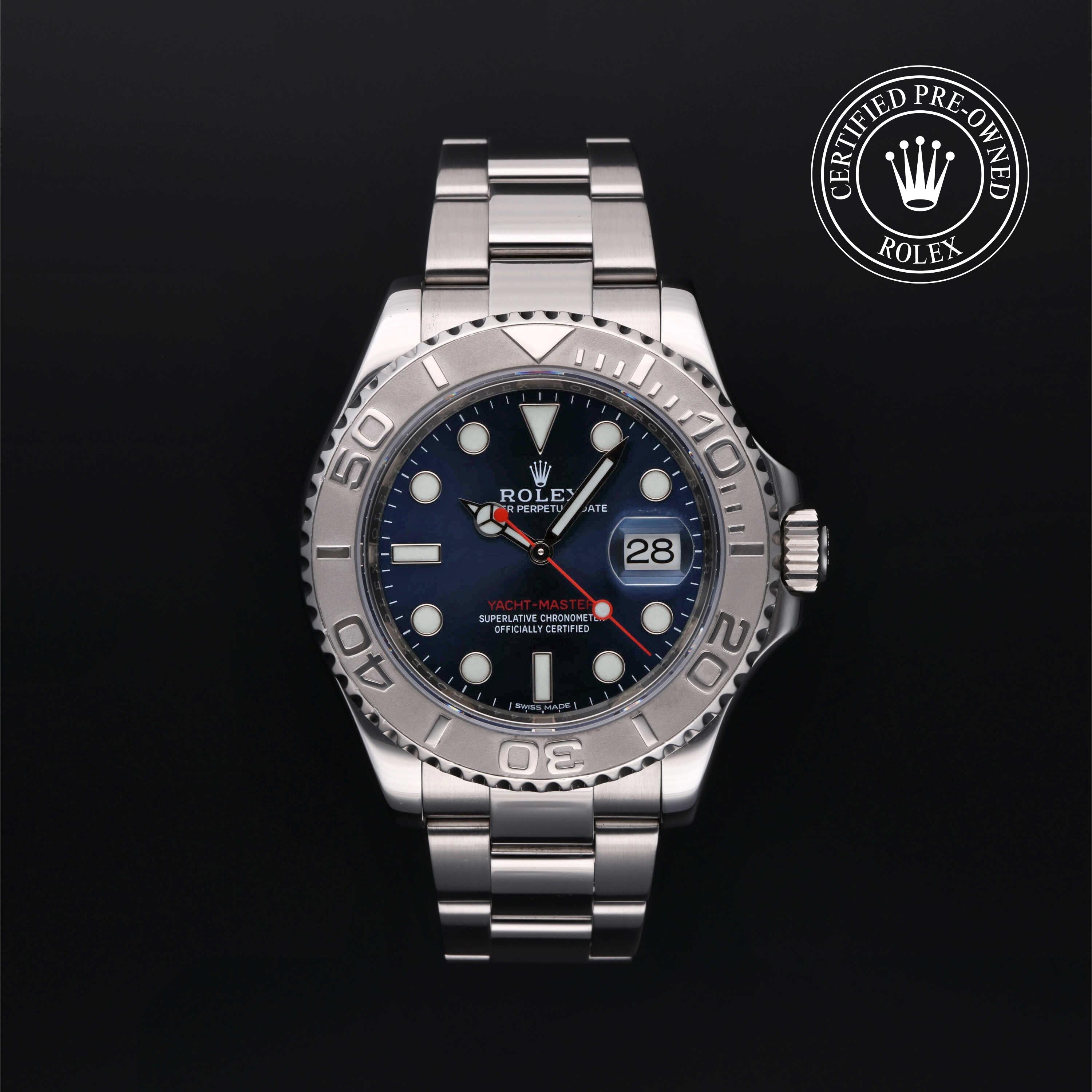 Rolex Certified Pre-owned Yacht-Master M116622-0001 front on black background