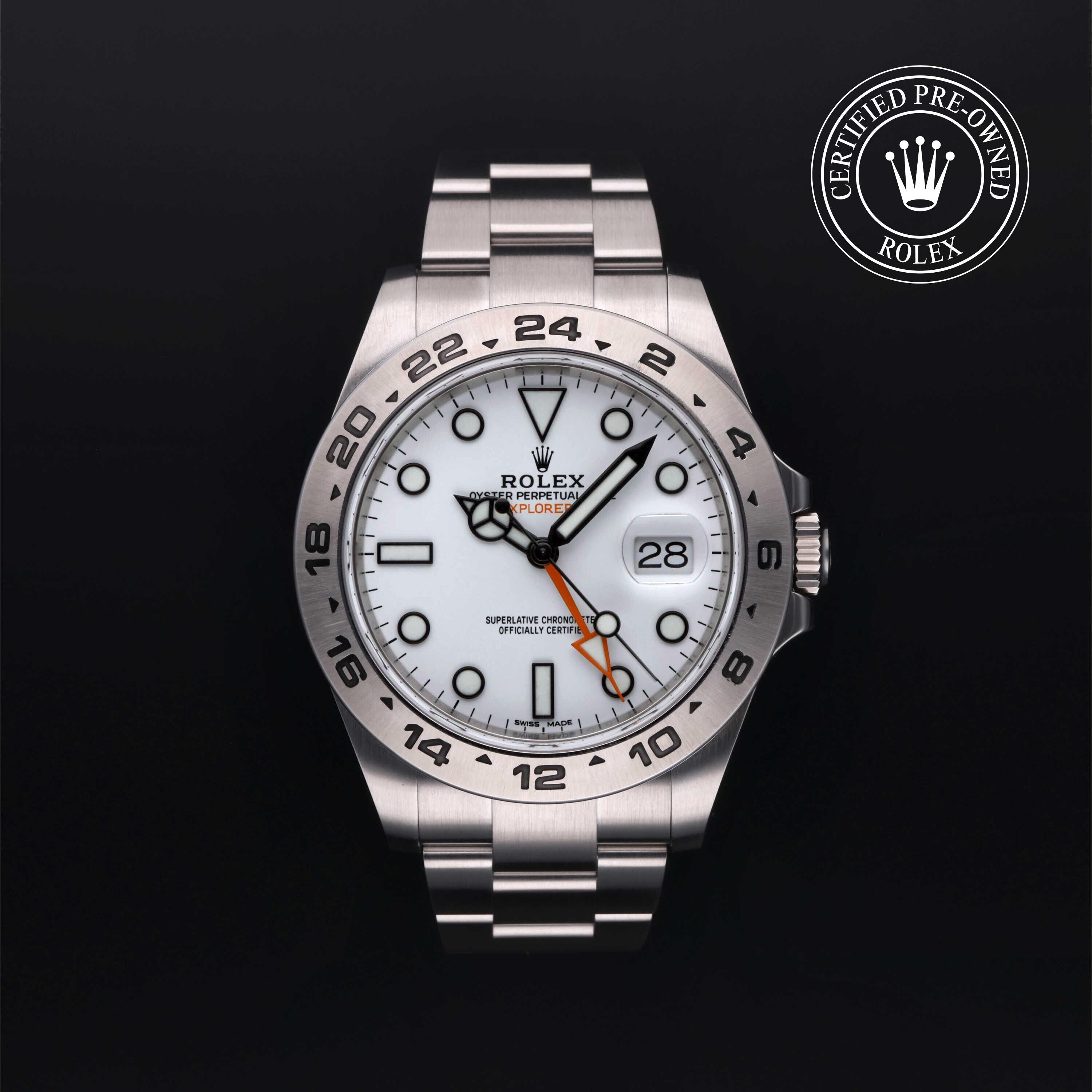 Rolex Certified Pre-owned Explorer M216570-0001 front on black background