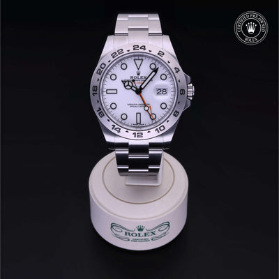 Rolex Certified Pre-owned Explorer M216570-0001 front on black background