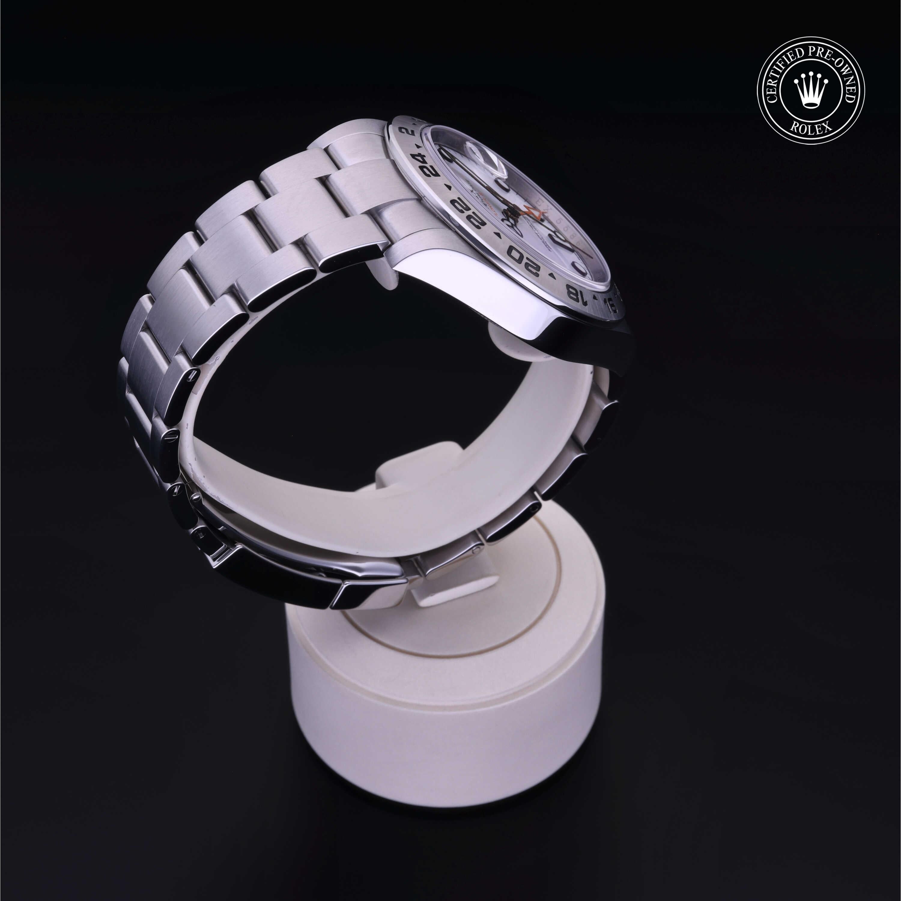 Rolex Certified Pre-owned Explorer M216570-0001 front on black background