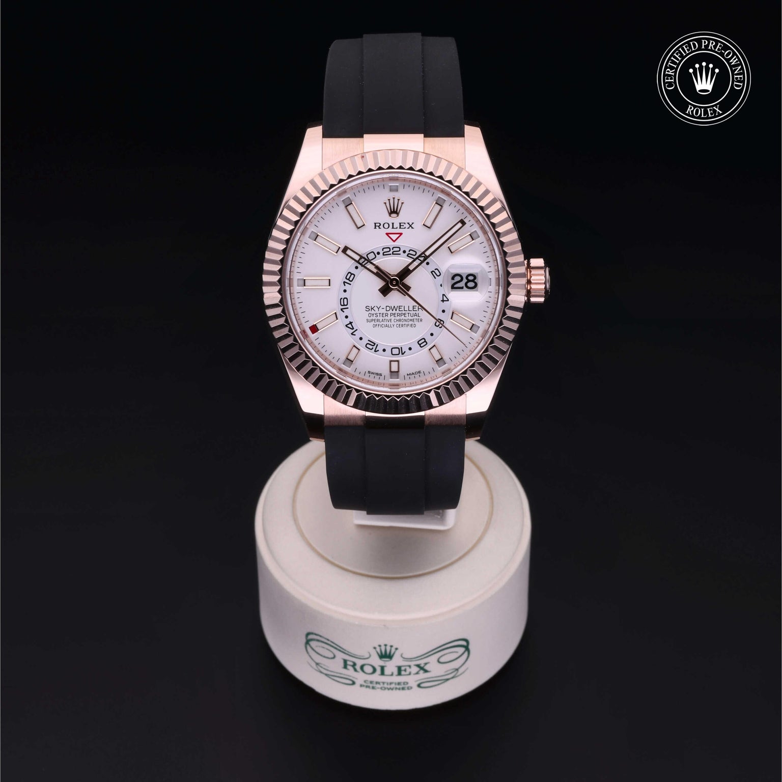 Rolex Certified Pre-owned Sky-Dweller M326235-0004 front on black background