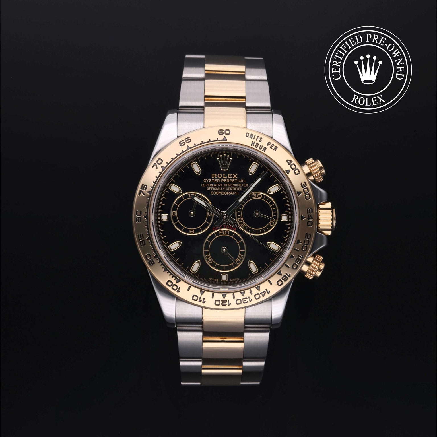 Rolex Certified Pre-owned Daytona M116503-0004 front on black background