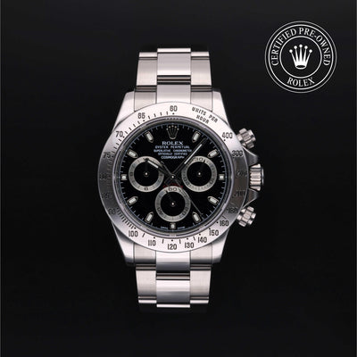 Rolex Certified Pre-owned Daytona M116520-0015 front on black background