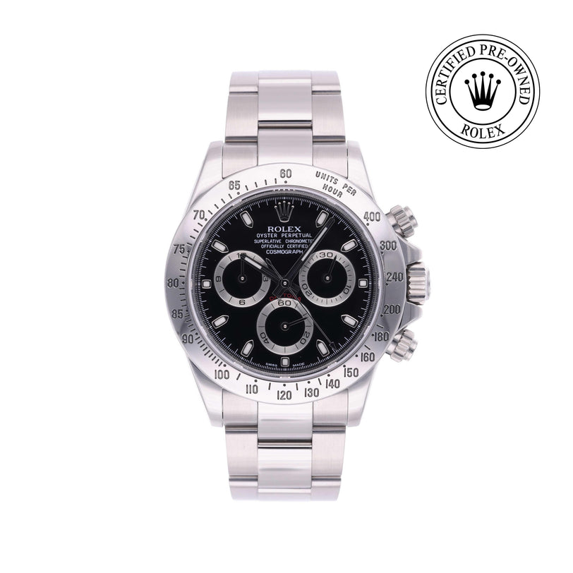 Rolex Certified Pre-owned Daytona M116520-0015 front on white background