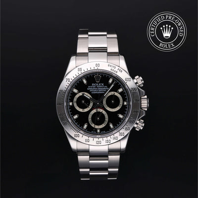 Rolex Certified Pre-owned Daytona M116520-0015 front on black background