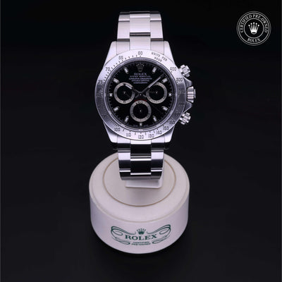 Rolex Certified Pre-owned Daytona M116520-0015 front on black background