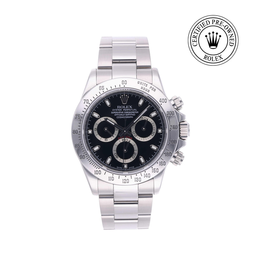 Rolex Certified Pre-owned Daytona M116520-0015 front on white background