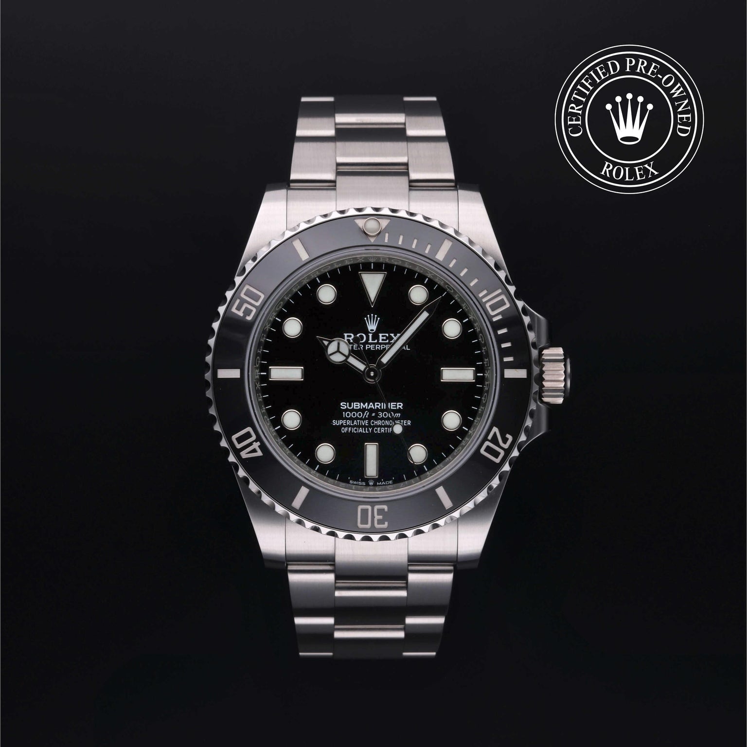 Rolex Certified Pre-owned Submariner M124060-0001 front on black background