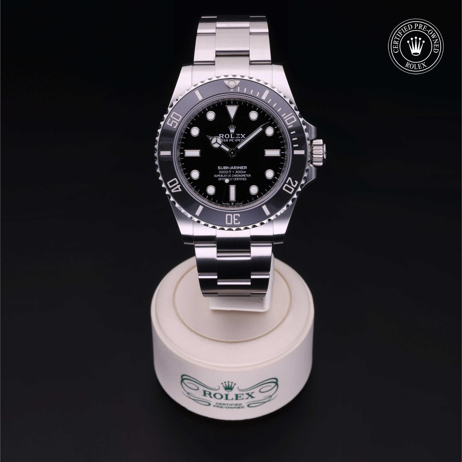 Rolex Certified Pre-owned Submariner M124060-0001 front on black background
