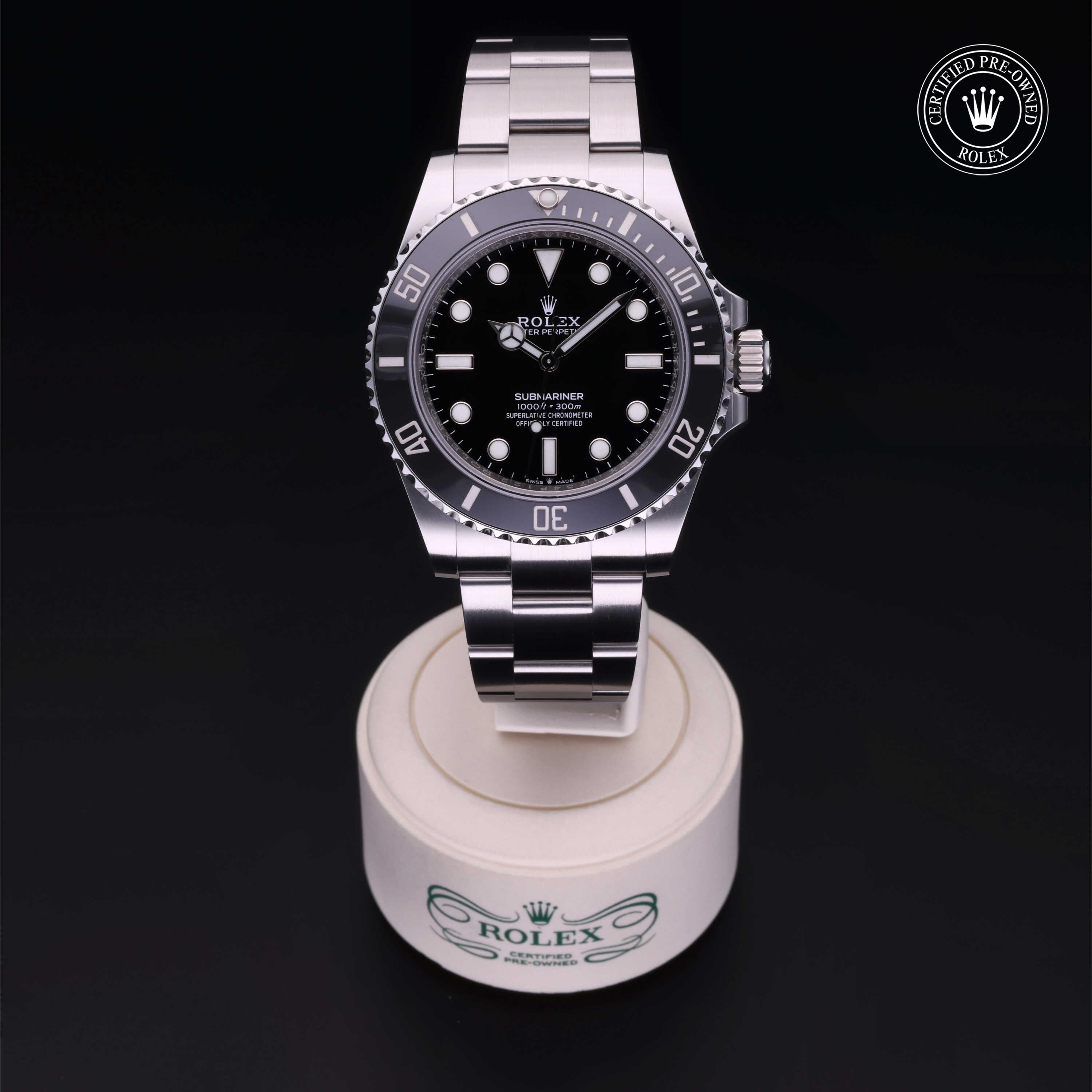 Rolex Certified Pre-owned Submariner M124060-0001 front on black background