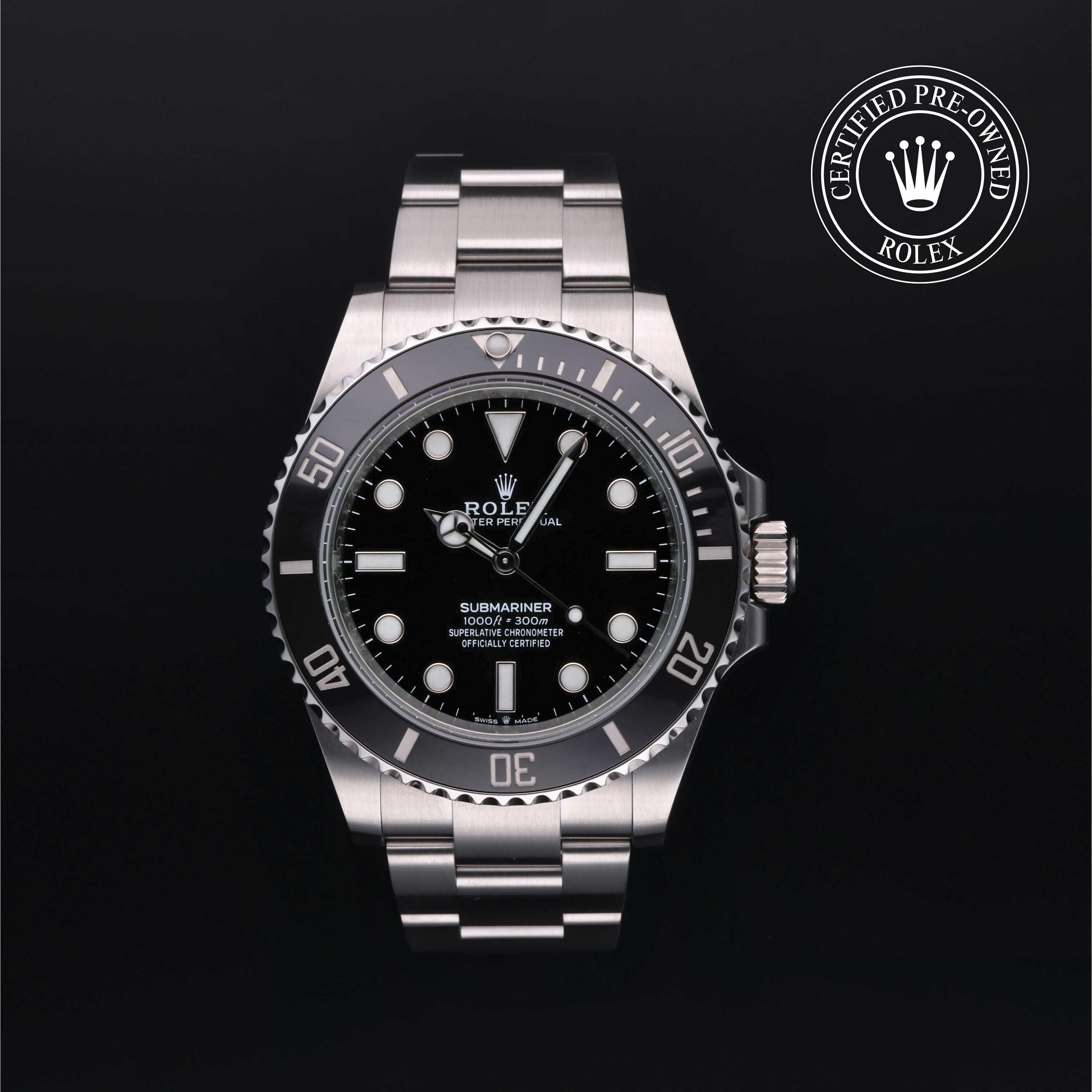 Rolex Certified Pre-owned Submariner M124060-0001 front on black background