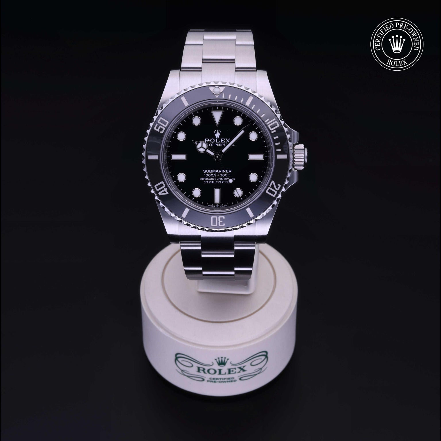 Rolex Certified Pre-owned Submariner M124060-0001 front on black background