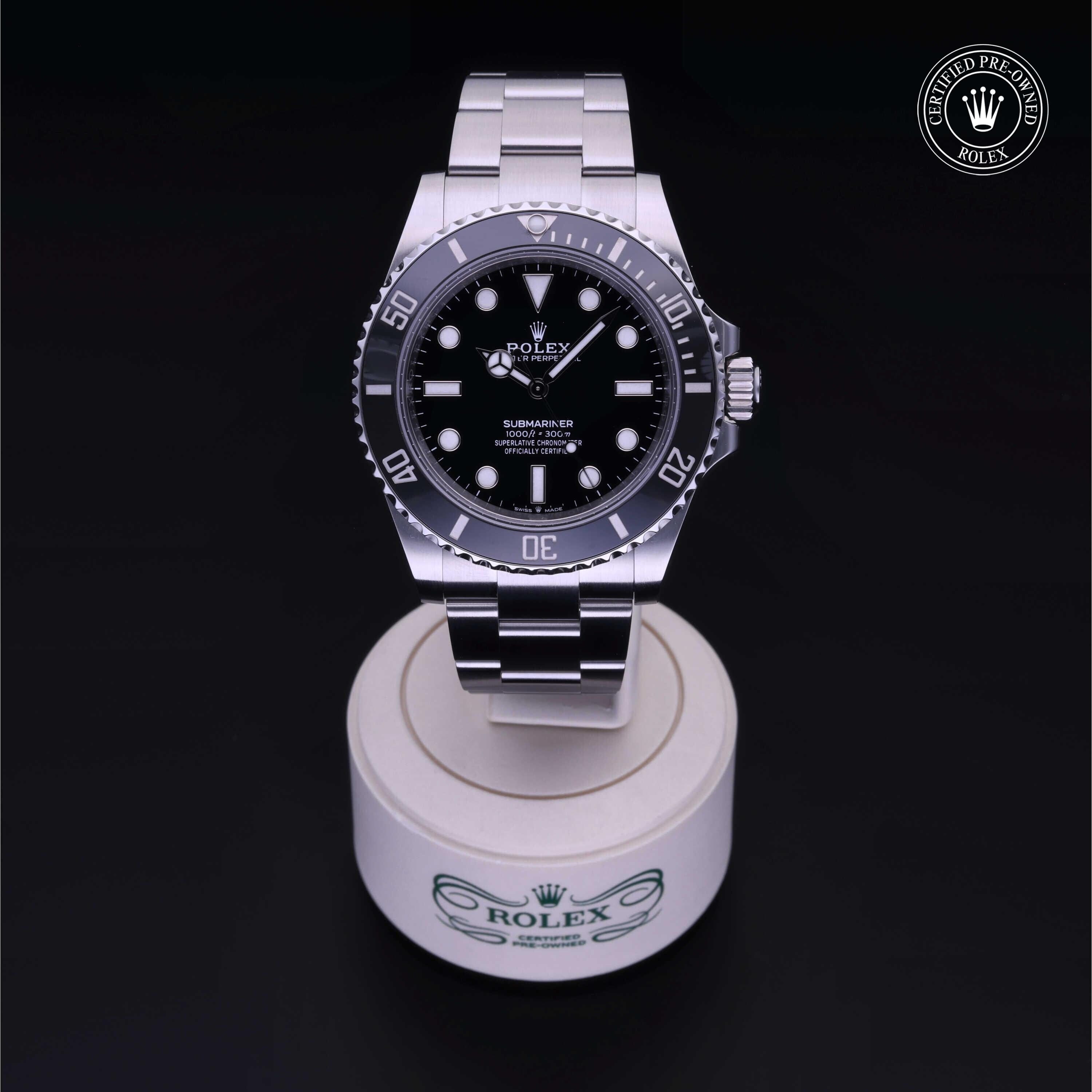 Rolex Certified Pre-owned Submariner M124060-0001 front on black background