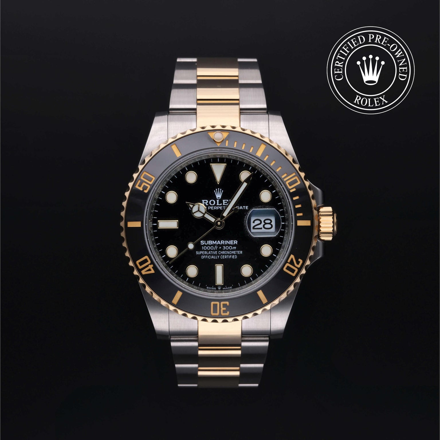 Rolex Certified Pre-owned Submariner M126613LN-0002 front on black background