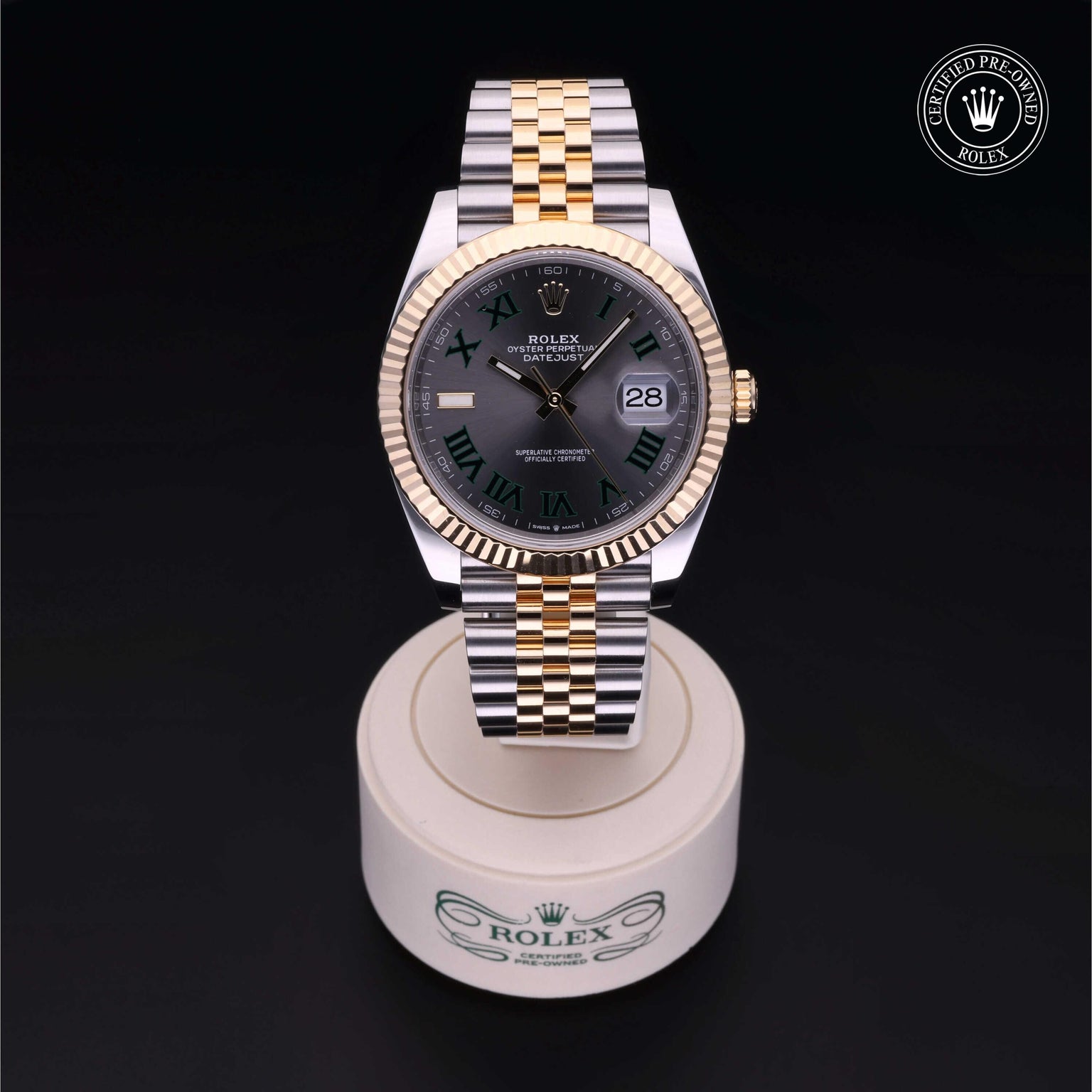 Rolex Certified Pre-owned Datejust M126333-0020 front on black background