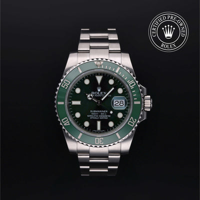 Rolex Certified Pre-owned Submariner M116610LV-0002 front on black background