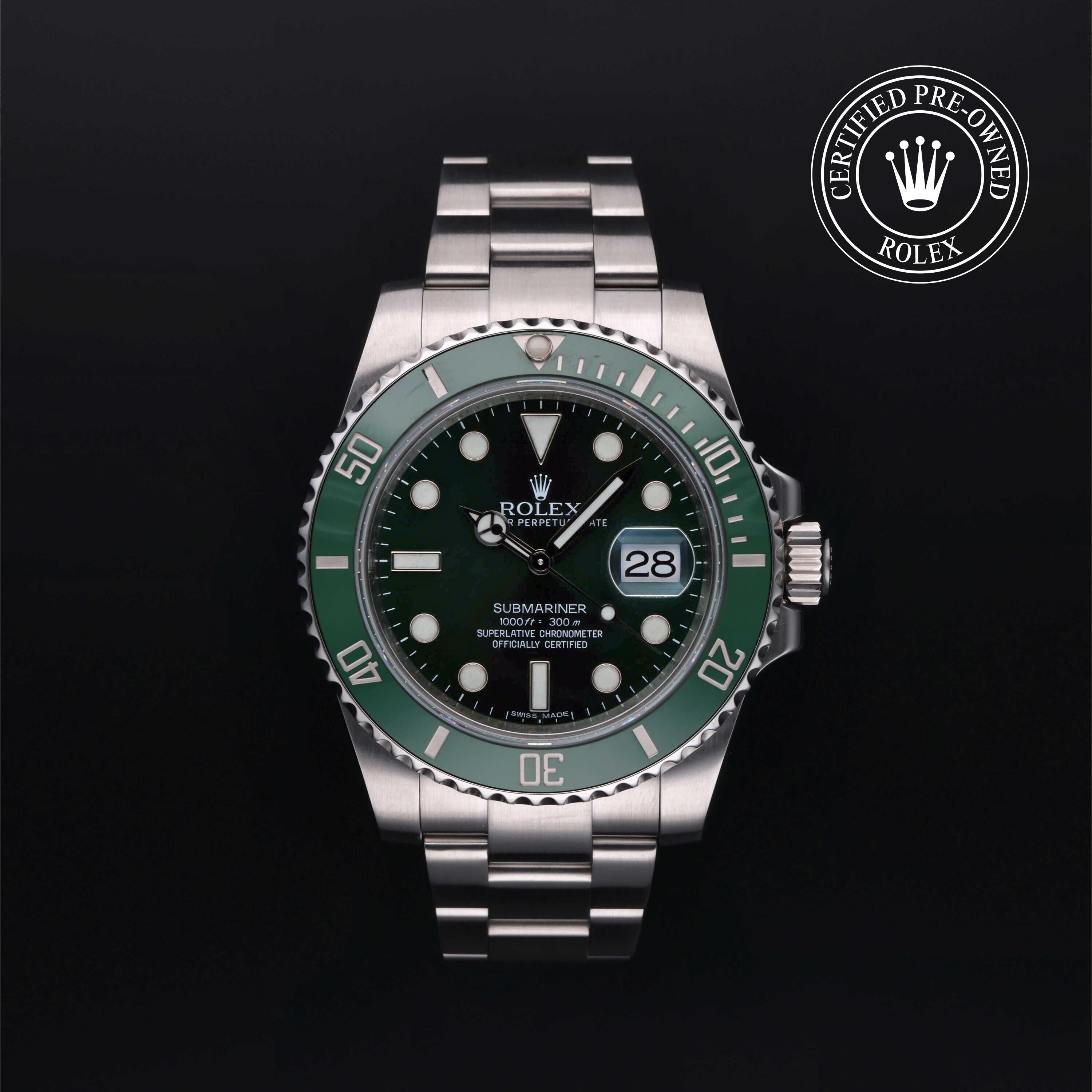 Rolex Certified Pre-owned Submariner M116610LV-0002 front on black background