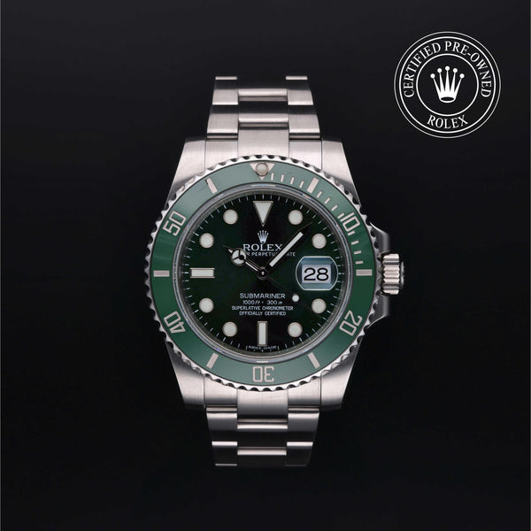 Rolex Certified Pre-owned Submariner M116610LV-0002 front on black background